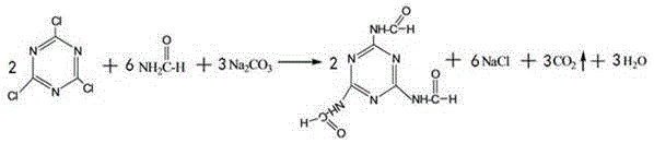 Reaction mechanism of cyanuric chloride and formamide to form 2,4,6-tris(formamido)-1,3,5-triazine intermediate