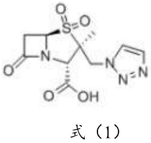 Chemical structure of Tazobactam showing the penicillane sulfone core