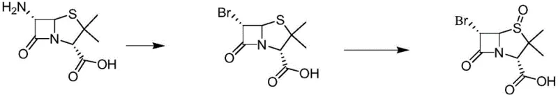 Conventional synthetic route involving bromination and oxidation with low yield