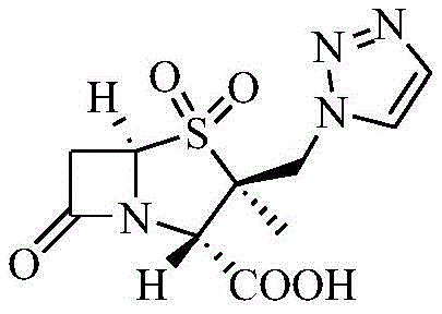 Chemical structure of Tazobactam showing the sulfone and triazole moieties