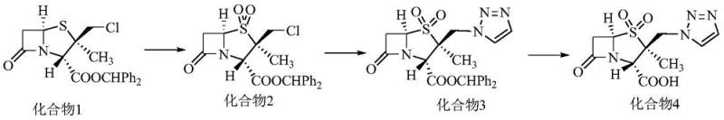Detailed reaction scheme showing oxidation, triazole substitution, and deprotection steps