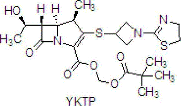 Final chemical structure of Tebipenem Pivoxil (L-084) with the pivoxil ester moiety