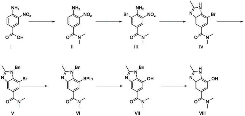 Novel scalable synthesis route for 4-hydroxy-N,N,2-trimethylbenzimidazole-6-carboxamide from 3-nitro-4-aminobenzoic acid