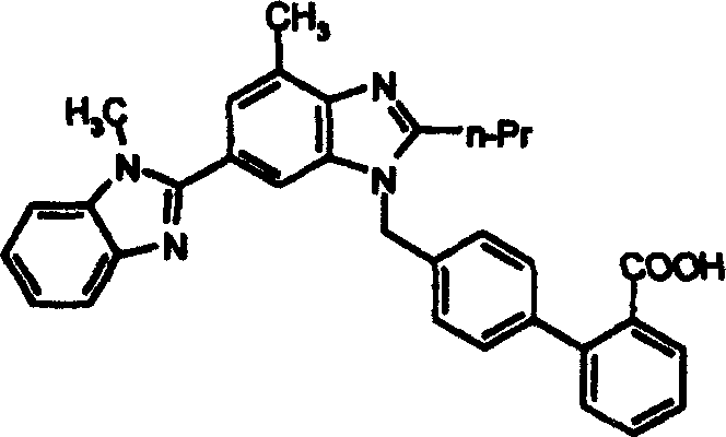 Chemical structure of Telmisartan showing the biphenyl and benzimidazole core
