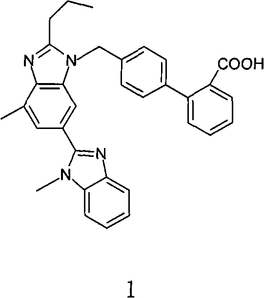 Chemical structure of Telmisartan showing the benzimidazole and biphenyl moieties