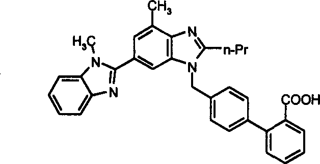 Chemical structure of Telmisartan (III) showing the biphenyl and benzimidazole moieties