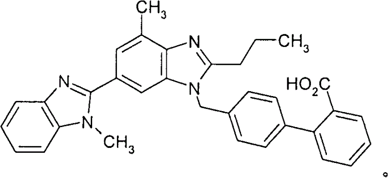 Chemical structure of Telmisartan showing the biphenyl and benzimidazole moieties