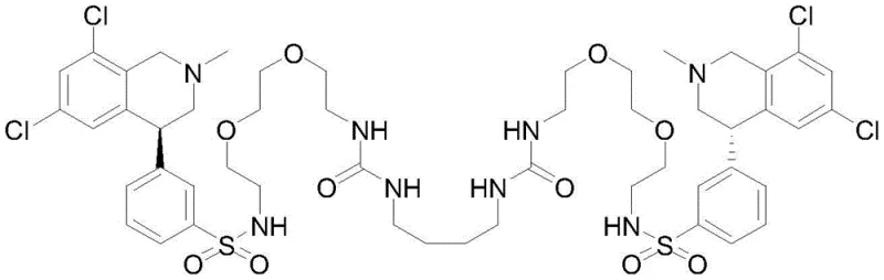 Chemical structure of Tenapanor showing the symmetric bis-sulfonamide architecture