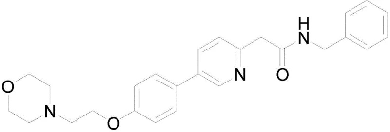 Chemical structure of Tenibulin (Tirbanibulin) showing the pyridine and morpholine moieties