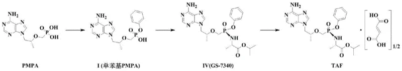 General synthetic route from PMPA to Tenofovir Alafenamide (TAF) showing the key intermediate GS-7340