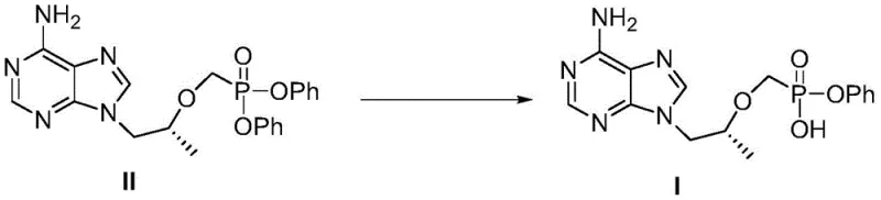 Core inventive reaction showing the selective hydrolysis of diphenyl ester Compound II to mono-phenyl ester Compound I using base and crown ether
