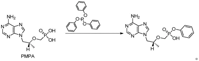 Novel reaction scheme showing PMPA condensation with triphenyl phosphite in DMA solvent