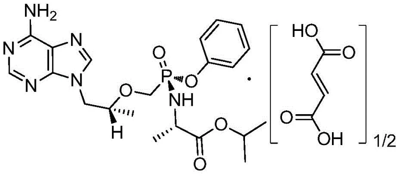 Chemical structure of Tenofovir Alafenamide Hemifumarate showing the target therapeutic molecule