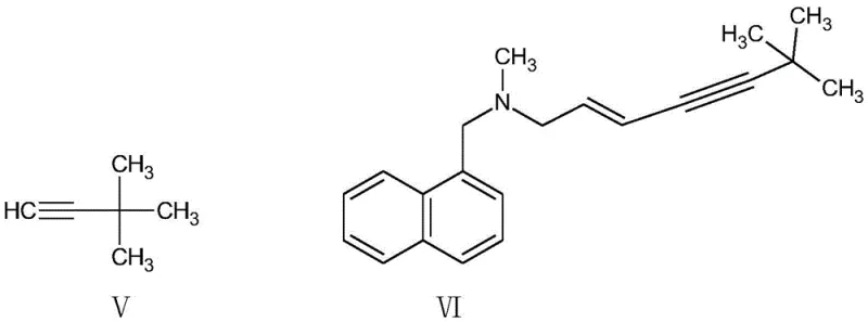 Condensation reaction mechanism showing the coupling of the intermediate with 3,3-dimethyl-1-butyne using Pd/Cu catalyst