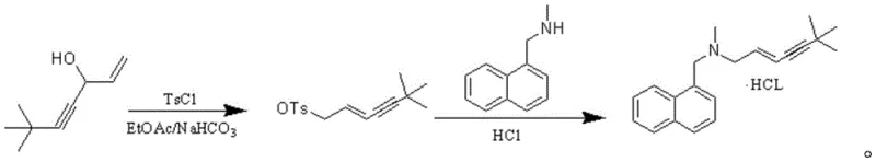 Reaction scheme showing tosylation and subsequent amination to form Terbinafine Hydrochloride