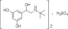 Chemical structure of Terbutaline Sulfate showing the resorcinol core and sulfate salt formation