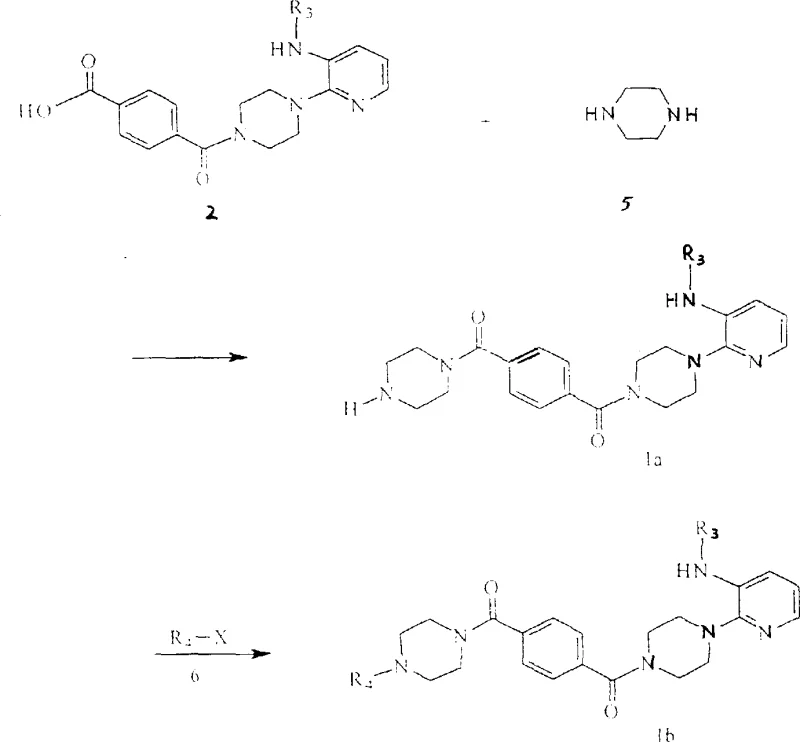 Reaction scheme 3 showing piperazine coupling to form terephthalamide derivatives