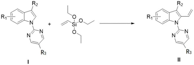 General reaction scheme for the synthesis of terminal alkenyl indole derivatives using vinyltriethoxysilane and Rhodium catalysis