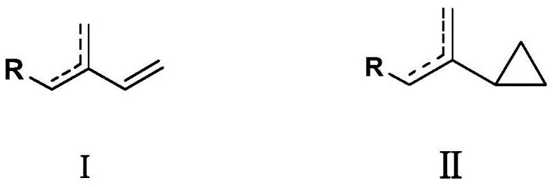 General reaction scheme showing benzophenone catalyzed conversion of terminal isoprene to cyclopropane