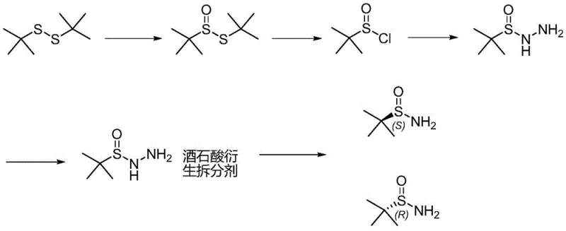Novel synthesis route for enantiopure tert-butyl sulfinamide