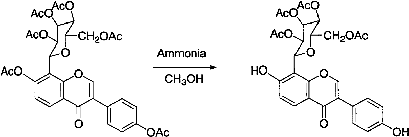 Selective deacylation reaction converting hexaacyl puerarin to tetra-acylated puerarin using ammonia in methanol