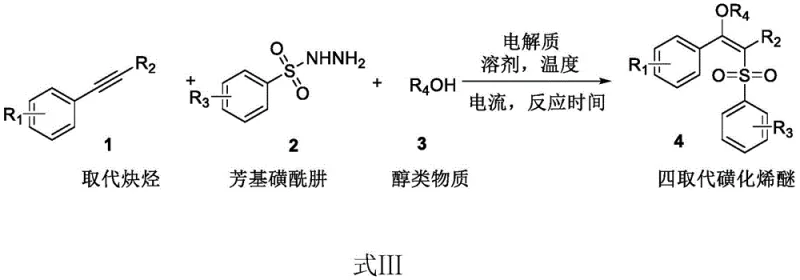 General reaction scheme for electrocatalytic preparation of tetra-substituted sulfonated vinyl ethers