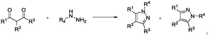 Conventional synthesis of pyrazoles via condensation of hydrazine and dicarbonyl compounds showing poor regioselectivity