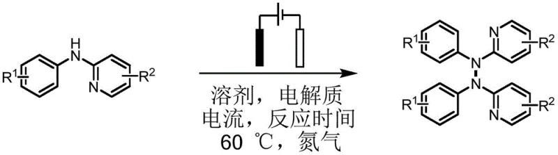 General reaction scheme for electrochemical synthesis of tetraarylhydrazines