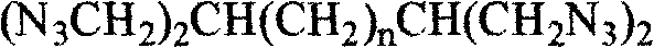 Chemical structure of the final tetraazido alkane product (N3CH2)2CH(CH2)3CH(CH2N3)2 showing four energetic azide groups