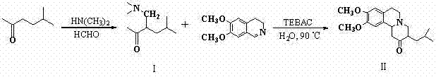 Overall two-step reaction scheme showing the conversion of 5-methyl-2-hexanone to the final target molecule