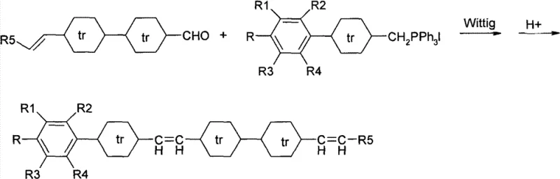 Final coupling reaction scheme showing Wittig condensation of Intermediate A and B followed by isomerization to target product