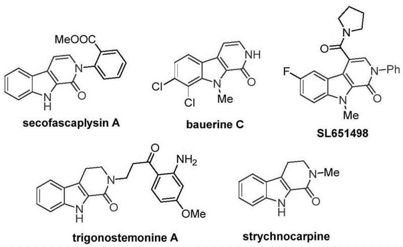 Chemical structures of bioactive beta-carbolinone natural products and drugs