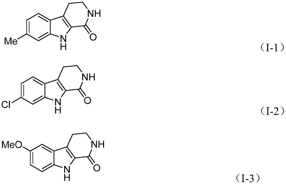 Structural formulas of compounds I-1, I-2, and I-3 showing different substituent patterns