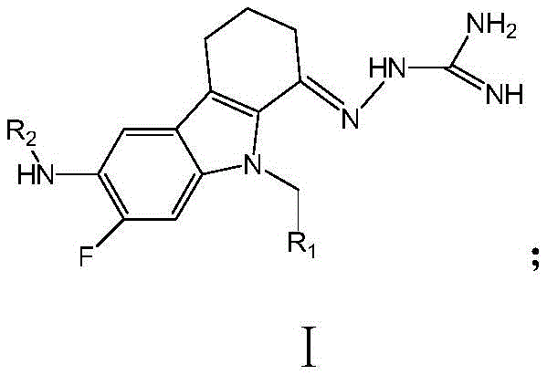 General structural formula of tetrahydrocarbazole derivatives showing R1 and R2 substituents