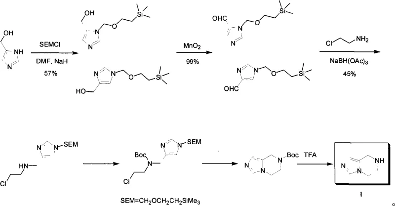 Complex multi-step conventional synthesis route involving SEM and Boc protection groups