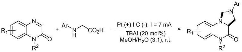 General reaction scheme for electrochemical synthesis of tetrahydroimidazoquinoxalinone derivatives