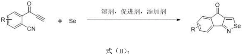General reaction scheme showing cyclization of o-cyano alkynones with elemental selenium