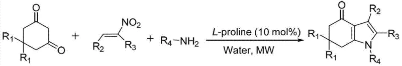 General reaction scheme for the synthesis of tetrahydroindole compounds using L-proline catalysis in water