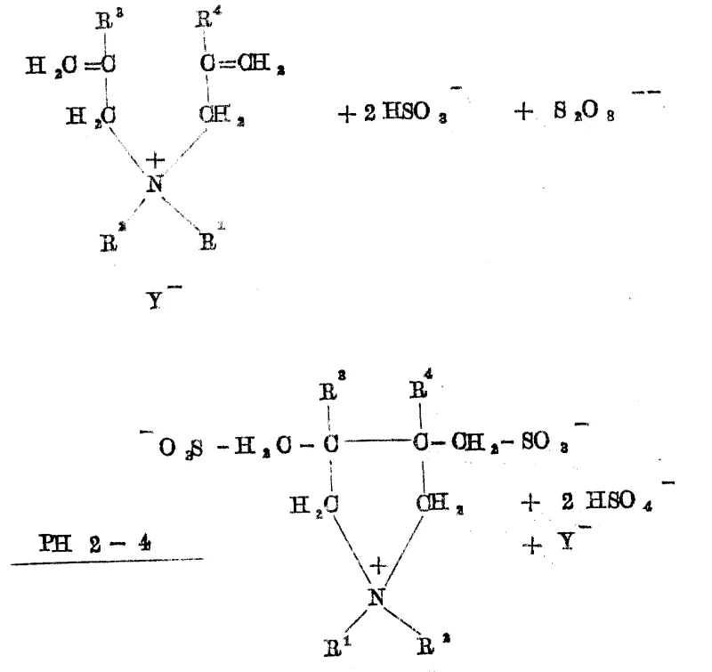 Reaction equation for the preparation of 3-sulfonic acid methyl-4-sulfomethyltetrahydropyrrole betaine Ib using persulfate and bisulfite