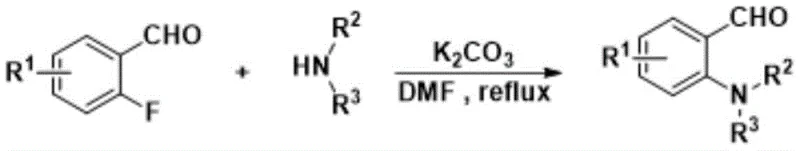 Nucleophilic substitution reaction of substituted o-fluorobenzaldehyde with secondary amine