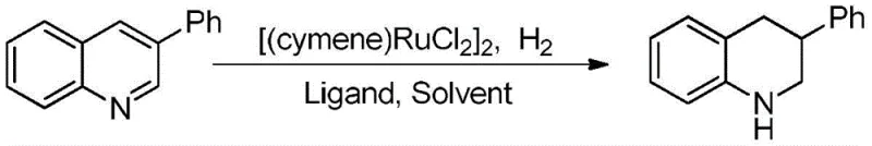 Hydrogenation of 3-phenylquinoline to 3-phenyl-1,2,3,4-tetrahydroquinoline demonstrating substrate tolerance