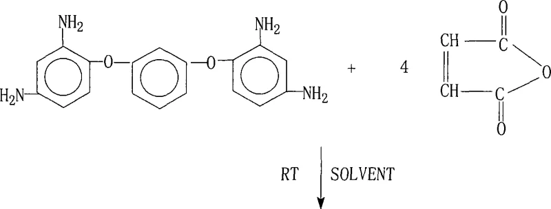 Reaction scheme showing the two-step synthesis of 1,3-bis(2,4-bismaleimidophenoxy)benzene from diamine and maleic anhydride
