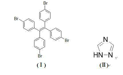 Reaction scheme showing the Cu-catalyzed coupling of tetra-bromophenyl ethylene with triazole