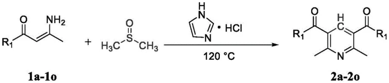 Substrate scope showing various R2 substituents including methyl, methoxy, halogens yielding tetrasubstituted pyridines