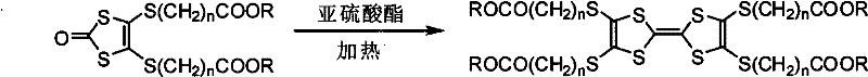 Self-coupling reaction of dithiol-2-one derivatives in triethyl sulfite to form the final tetrathiafulvalene liquid crystal structure