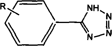 General structural formula of 5-substituted-1H-tetrazole compounds showing variable R group positions
