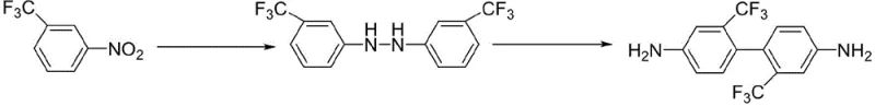 Synthetic route for 2,2'-bis(trifluoromethyl)-4,4'-diaminobiphenyl via hydrazine reduction and rearrangement