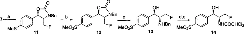 Conversion of intermediate 7 to Thiamphenicol 10 via oxidation and acetylation