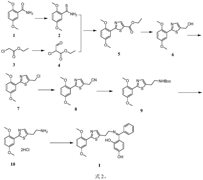 Nine-step synthetic route for the thiazole derivative showing intermediates and reaction conditions