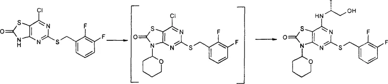 Reaction scheme showing protection and amination steps in Example 1(d)